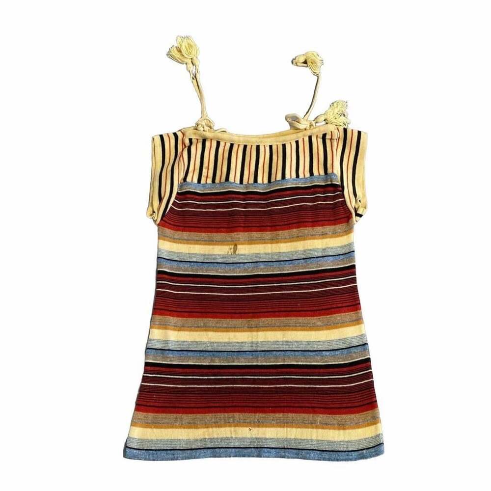 Vintage Striped Tassel Spaghetti Strap Knit Top